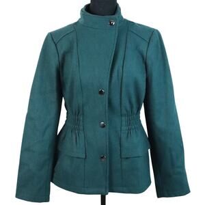 New York & Company Green Wool Cinched Waist Peacoat Coat Jacket Medium Womens